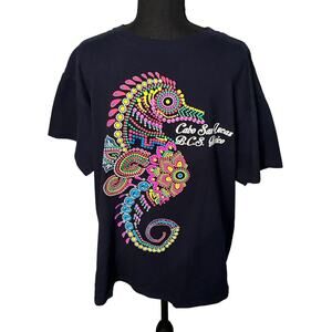 Cabo San Lucas Mexico Large Black 100% Cotton‎ T Shirt with Seahorse